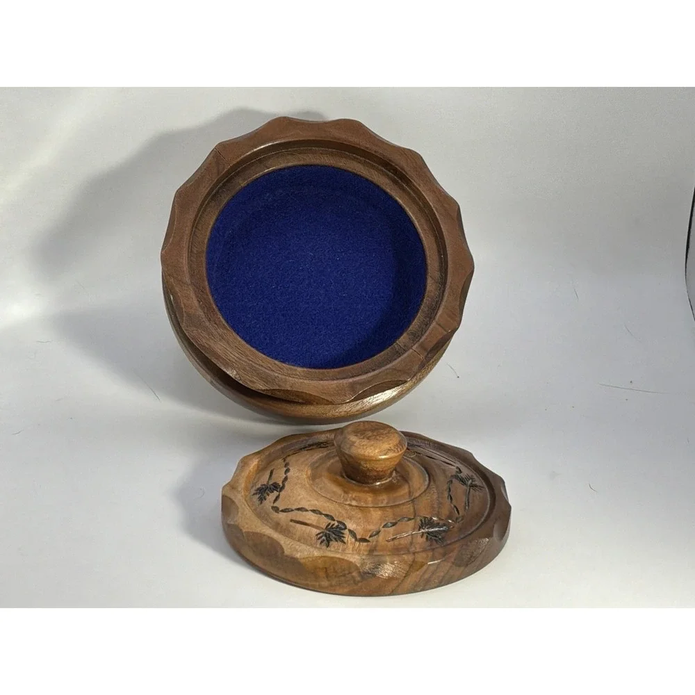 Wooden Round‎ Hand Carved Trinket Box